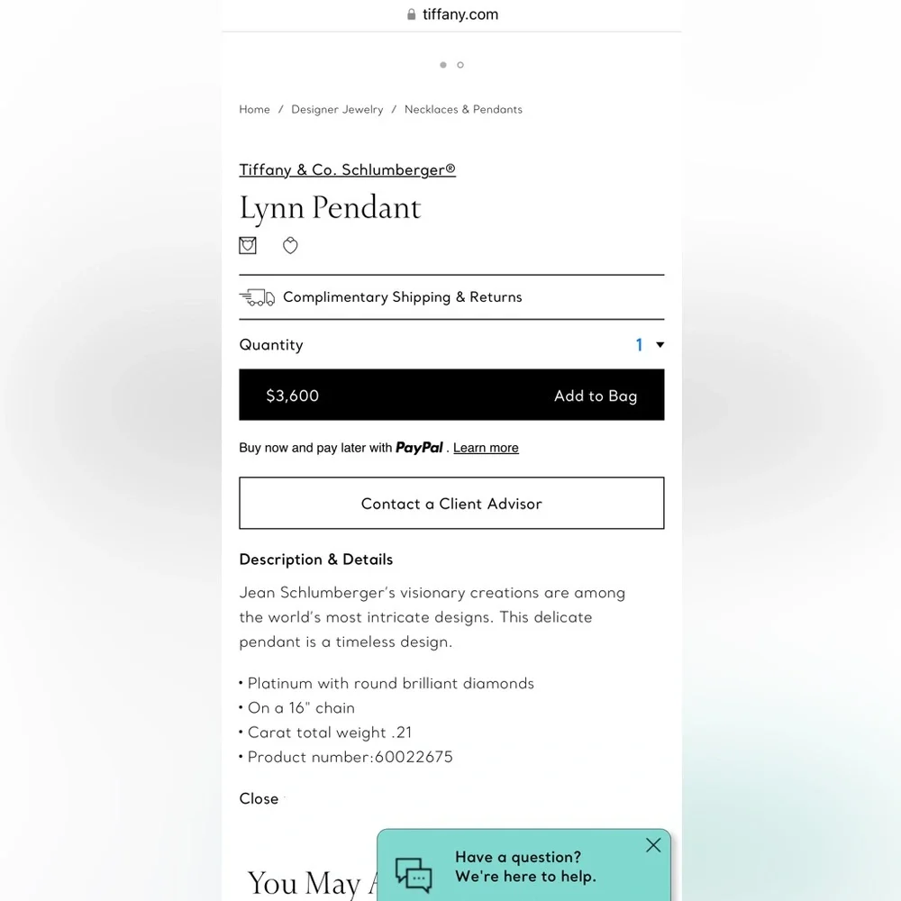 Tiffany Lynn pendant necklace in Platinum & Diamond. Sold private sale - Picture 5 of 6